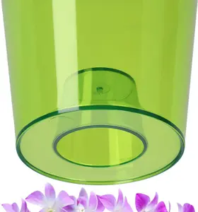 Plant Orchid Pot Plastic  Gloss Oval Planter 12 cm Green transparent Round