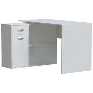 Vida Designs Longton White Adjustable L-Shaped Computer Desk with Shelves, Drawer and Door