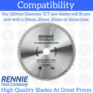 260mm x 80T TCT Circular Wood Saw Blade. Fits Festool Bosch Makita Dewalt Circular Saws Etc