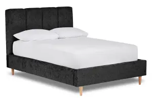 Zen Fabric Bed With Fluted Headboard Panels Bed Base Only 4FT6 Double- Pavia Ebony