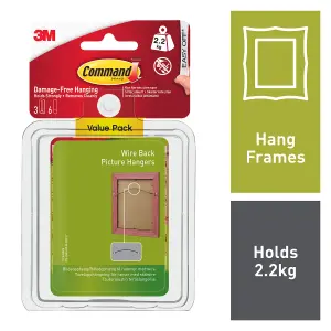 3M Command Wire-Backed White Picture hanging Canvas hanger (Holds)2.2kg, Pack of 3