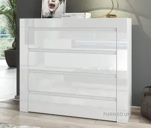 Furneo Modern White 4 Drawer Chest of Drawers Cabinet Storage Matt & High Gloss Clifton17