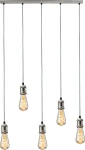 Luminosa Knightsbridge CALLA - 230V E27 Vintage 5 Light Bar Pendant - Brushed Chrome - CALVI5BBC