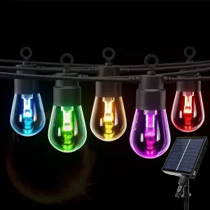 6M LED Outdoor Smart Garden Solar String Lights Festoon Lights with 15 Bulbs RGB Remote Control/APP Control