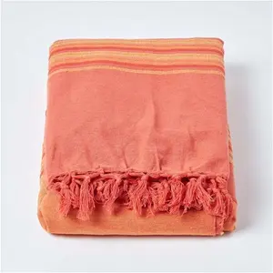 Homescapes Cotton Morocco Striped Terracotta Throw, 225 X 255 cm