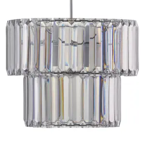 First Choice Lighting Set of 2 Clint Smoked Acrylic Crystal Two Tier Easy Fit Pendant Shades