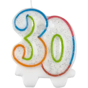 Amscan Glitter 30th Birthday Candle White/Multicoloured (One Size)