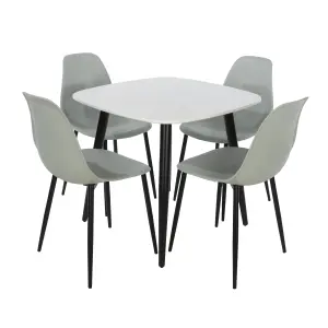 Core Products Aspen White 80cm Square Dining Table with 4 Light Grey Plastic Curve Design Chairs