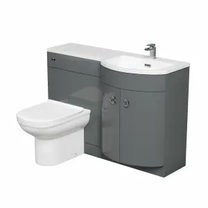 Nes Home Manifold Bathroom Grey RH Basin Sink Vanity Unit Back To Wall WC Toilet 1100mm