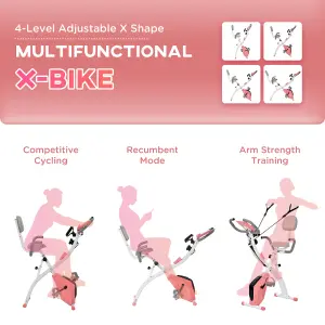 HOMCOM 2-In-1 Folding Exercise Bike with 8-Level Magnetic Resistance Pink