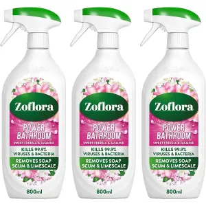 Zoflora Power Bathroom Spray Sweet Freesia & Jasmine 800ml Pack of 3