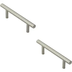 2x Mini Round T Bar Pull Handle 100 x 8mm 64mm Fixing Centres Satin Nickel