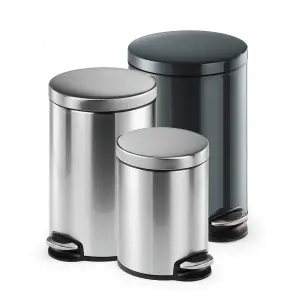 Durable Gloss Finish Round Metal Pedal Bin - 12 Litre - Charcoal Grey