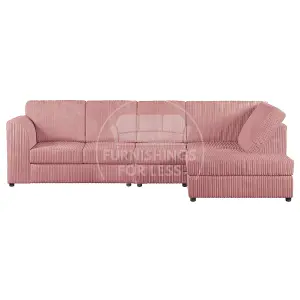 Luxor Pink Jumbo Cord Large 5 Seater Corner Sofa Long Right Hand Facing - Full Back