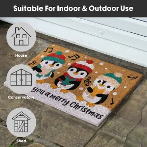 JVL Latex Christmas Coir Door Mats - 40 x 58cm - Reindeers