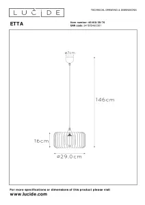 Lucide Etta Scandinavian Pendant Light 29cm - 1xE27 - Light Wood