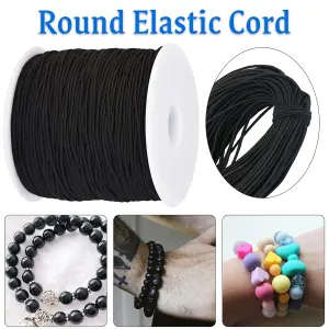 2mm Elastic Cord, Thread Beading String Round Cord Stretchy Elastic, Black - 25 Metres