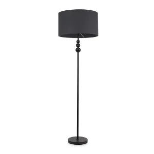 ValueLights Marissa Matt Black Stacked Ball Floor Lamp with Charcoal Grey Drum Shade