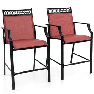 Costway Set of 2 Outdoor Patio Chairs Home Fabric Bar Stools w/ Footrest