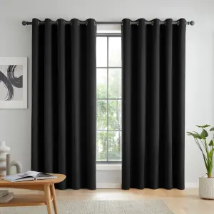 Catherine Lansfield Wilson Blackout Thermal  229x229cm Curtains Two Panels Black