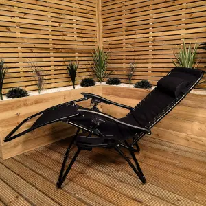 Set of 2 Luxury Padded Multi Position Zero Gravity Garden Relaxer Chair Lounger in All Black