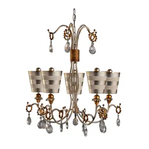 5 Bulb Chandelier Hanging Pendant Ceiling Light Silver & Cream Patina LED E27 40W Bulb