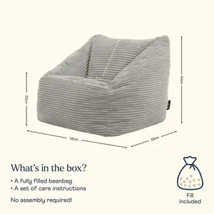 icon Kids Morgan Corduroy Armchair Bean Bag Grey Childrens Bean Bags