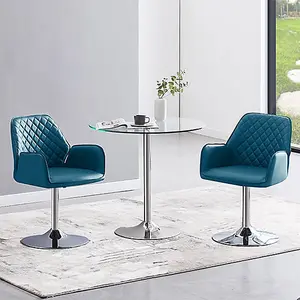 Dante Clear Glass Dining Table With 2 Bucketeer Teal Chairs