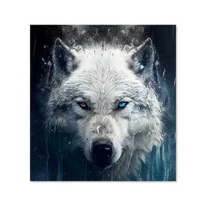 White Wolf Face Splashart Premium Glass Kitchen Splashback W900mm x H650mm