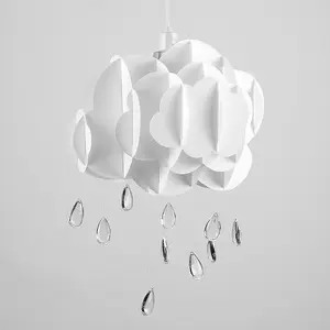 Valuelights Children's White Rain Cloud Ceiling Pendant Light Shade With Acrylic Jewel Raindrop Droplets