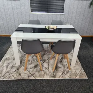 Kitchen Dining Table With 4 Chairs, White Black Table(140X80X75cm) and 4 Dark Grey Tulip Chairs, Kitchen Furniture