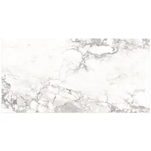 Verona Gloss White Marble Effect Porcelain Wall & Floor Tile - Pack of 80 Tiles, 14m² - (L)600(W)300mm