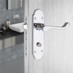 Epsom Style Bathroom Door Handle 170mm X 40mm Polished Chrome with Bathroom Mortise Lock Set -