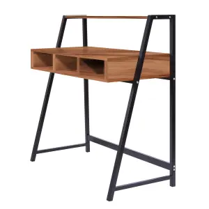 Nautilus Designs Walnut Computer Desk with Black Frame & Upper Storage Shelf