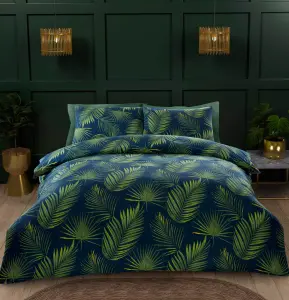 Tropical Palma Leaves Duvet Set Single Green