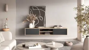 Chic Frida 40 Floating TV Cabinet 1800mm in Light Oak & Anthracite - Contemporary Media Unit H320mm D360mm