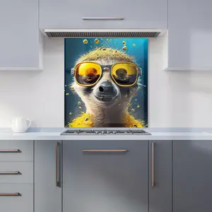 Meerkat With Golden Glasses Splashart Premium Glass Kitchen Splashback W600mm x H650mm