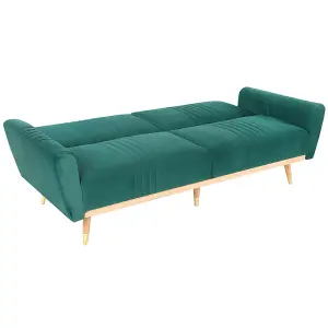 Dark Green Velvet 3 Seat Sofa Bed Recliner Couch with Wood Legs D 103 cm x W 204 cm x H 45 cm