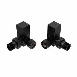 Rinse Bathrooms Modern Corner Towel Radiator Valves Square Twin Pack 1/2" x 15mm Black