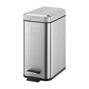 BLACK+DECKER 5L Metallic Grey Pedal Bin with Soft Close Lid