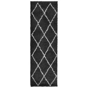 Shaggy Rug PAMPLONA High Pile Modern Black and Cream 80x250 cm