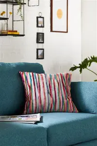 Next Multi Bright 43 X 43cm Cut Velvet Stripe Cushion - Multi Bright