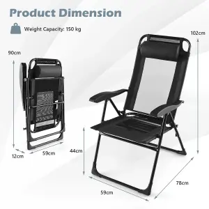 Costway Garden Folding Camping Chairs Set of 2 Portable Outdoor Recliner w/ 7-Level Backrest