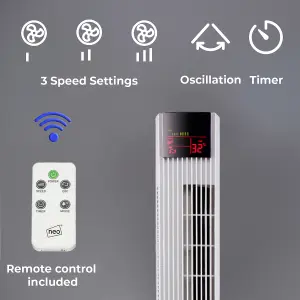 Neo 36 inch White Free Standing 3 Speed Tower Fan with Remote Control