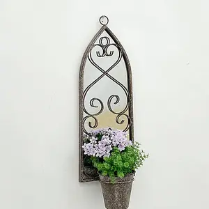 56cm Rusty Wall Mirror With Planter - Metal - L15 x W20 x H65 cm