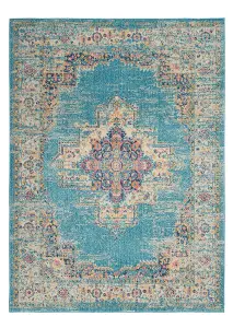 Blue Rug, Stain-Resistant Persian Rug, Luxurious Floral Rug, Traditional Rug for Bedroom, & Dining Room-160cm X 221cm