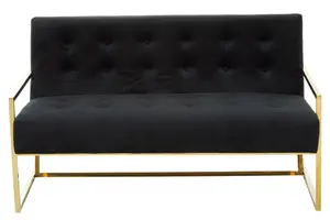 Interiors by Premier Two Seat Black Velvet Sofa, Deep Button Tufting, Foam Padded Seat and Back, Sleek Metal Frame, Glam Appeal