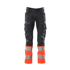 Mascot Accelerate Safe Trousers with Kneepad Pockets - Dark Navy/Hi-Vis Red   (42.5) (Leg Length - Regular)