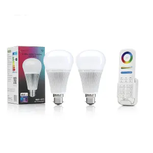 Auraglow 2.4Ghz RGB CCT Smart B22 LED Light Bulb - 70w EQV with 8 Zone Remote - 2 PACK