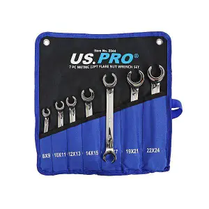 US PRO Tools 7pc 12 Point Open Brake Flare Nut Spanners Wrench Set 8 - 24mm 2044